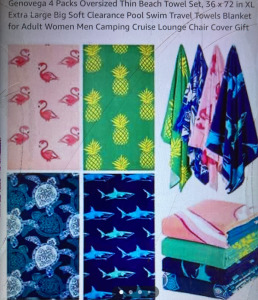 Genovega 4 Pack Oversized Thin Beach Towels