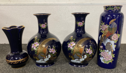 (4) Blue and Gold Decorative Vases