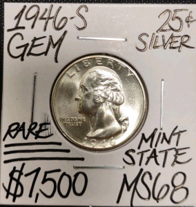 1946-S MS68 Rare Gem Silver Washington Quarter