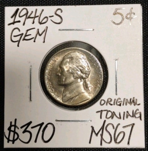 1946-S MS67 Gem Original Toning Gem Nickel