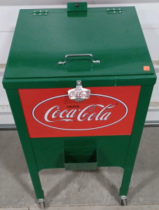 (1) Coca-Cola Beverage Cooler Metal Rolling Station w/ Bottle Cap Opener & Catch!