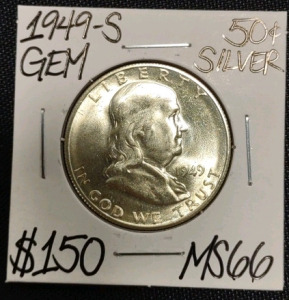 1949-S MS66 Gem Silver Franklin Half Dollar