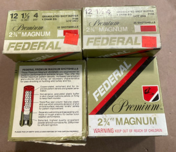 (100) Shells of 12 Guage Federal 2 3/4&rdquo; 4 Lead Shot