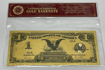 $1.00 99.9% Pure 24K Carat Gold Banknote W/ C.O.A.