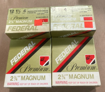 (100) Shells of 12 Guage Federal 2 3/4&rdquo; Magnum 4 Lead Shot