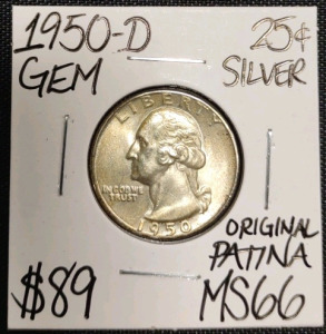 1950-D MS66 Original Patina Gem Silver Quarter