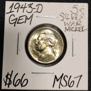 1943-D MS67 Gem Silver War Nickel