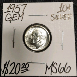 1957 MS66 Gem Silver Roosevelt Dime
