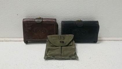 Early 1900s US Leather Ammo Cartridge Boxes, And WW2 US Ammo Pouch