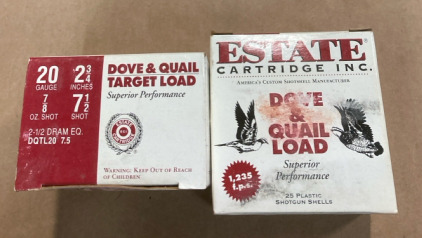 (50) Shells of 20 Guage Estate 2 3/4&rdquo; 7 1/2 Lead Shot