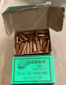 (119) Sierra 30 Caliber 220 Grain .308 Round Nose Bullets