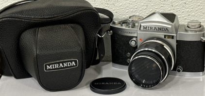 Vintage Miranda RE Sensomat Film Camera w/ Lens Cover & Case