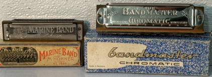 Vintage Marine Band Harmonica By M.Hohner & The Bandmaster De Luxe By By Chromatic