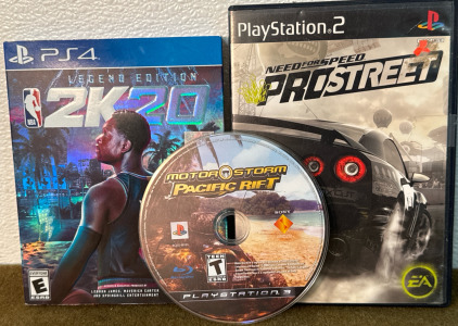 (3) Console Games: PS4 2K20 Legend Edition, PS3 Motor Storm Pacific Rift & PS2 Need For Speed Pro Street