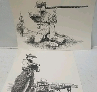 Two peice artwork of Western scenes