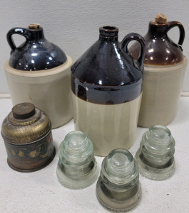 Vintage Stoneware Jugs & Light Pole Insulators