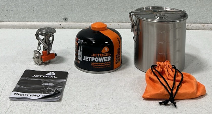 (1) Jetboil Jetpower 230G Fuel Canister With Stand And Burner, (1) GSI Outdoors Glacier Stainless 1.1 L Boiler