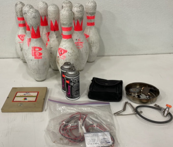 (8) Bowling Pins, Portable Mini Stove, (2) Partial Butane Cans, Plus More!
