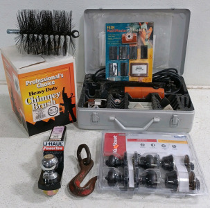 (1) Fein MultiMaster Top w/ MultiMaster Profile Kit (1) Kwikset Doorknob & Deadbolt (1) U Haul Trailer Hitch (1) HD Hook (1) Chimney Brush