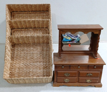 (1) Jewelry, Plays Music, Station (1) Set of 3 Seagrass Storage Baskets w/ Matching Lids