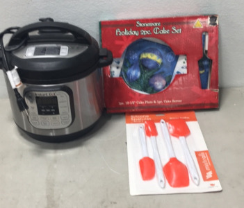 (1) Holiday 2pc. Cake Set (1) Instant Pot (1) Silicone Spatulas Set Of 4