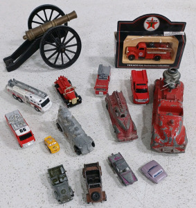 (1) Antique/Vintage Firetrucks (1) Metal Toy Cars (1) Cannon Table Decor Piece (metal) and More!