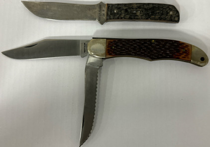 Schrade-Walden Double-Blade Folding Knife w/ Leather Sheath & Robeson ShurEdge No. 8 Fixed Blade w/ Leather Sheath
