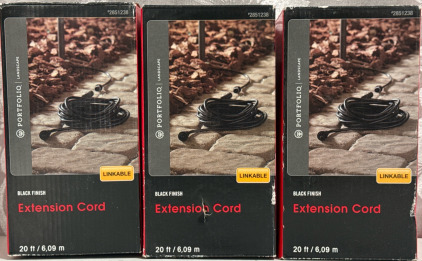 (3) 20ft Linkable Landscape Extension Cords In Black