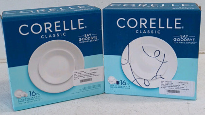 (2) Corelle Classic 16pc Dinnerware Set - Practically Unbreakable (6) Coffee Cups (2) Large Plates (10) Little Plates