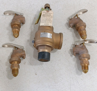 (1) Kunkle Saftey Valve (4) Justrite Brass Safety Faucets