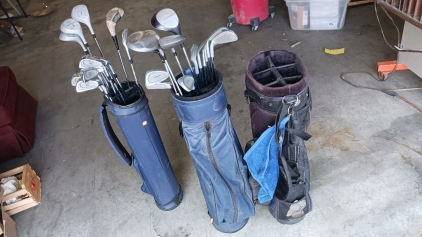 2) Full Sets Golf Clubs and (3) Golf Bags