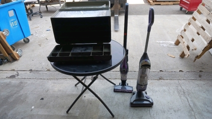 Bissell Small Vacuum, Shark Small Vacuum, Military Tool Box 24x16x14, Small Glass Top Patio Table 32"