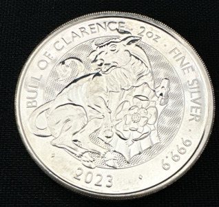 2023 2 Oz Brittania 999.9 Silver Coin w/ Bull Of Clarence Backside