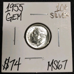 1955 MS67 Gem Silver Roosevelt Dime