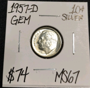 1957-D MS67 Gem Silver Roosevelt Dime