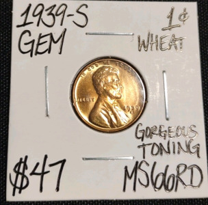 1939-S MS66RD Gem Wheat Copper Penny