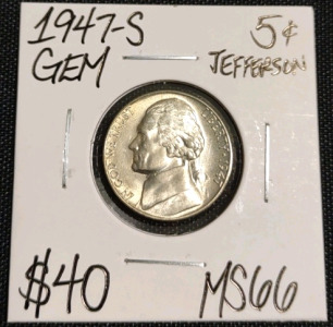 1947-S MS66 Gem Mint State Jefferson Nickel