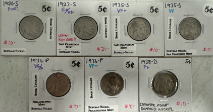 (7) Buffalo Nickels: (1) 1920-S Mint (1) 1923-S Mint (2) 1935-S Mint (2) 1936-P Mint & (1) 1938-D Mint