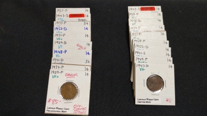 (20) Assorted Pennies Nickels Dimes Quarters from 1929 to 1977