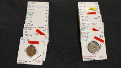 (20) Assorted Pennies Nickels Dimes Quarters from 1934 to 2003