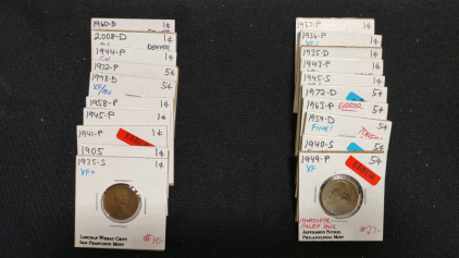 (20) Assorted Pennies Nickels Dimes Quarters from 1905 to 2008