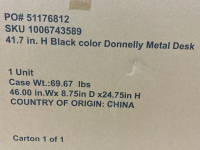 Brand New In The Box! Home Depot 42” Donnelly Metal Desk In Black…SP9 - 2