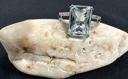 Emerald Cut Light Blue Topaz Ring In .925 Sterling Silver (Size 10)
