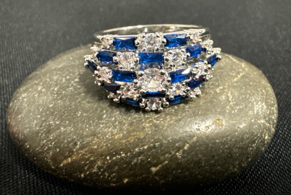 Blue & White Sapphire Ring (Size 10)