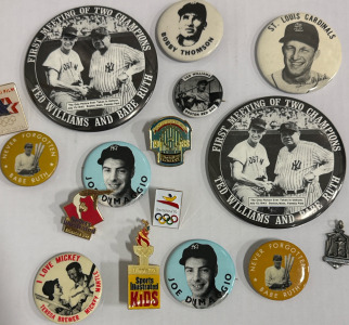 Collection Pins w/ Babe Ruth, Joe DiMaggio, Ted Williams, The Olympics & More