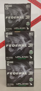 (2) Boxes of 12 Gauge Federal 25 Steel Bullets (1) Box of 20 Gauge 25 Steel Bullets
