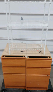 (2) Workshop / Office Wood Drawers - Identical (1) 3 Tier White Wire Rack