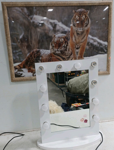 (1) Tiger Framed Wall Decor (1) Vanity Mirror w/ Lights