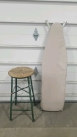 Ironing Board, Old Metal and Wooden Stool