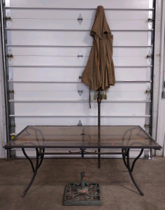 6'x3½'x2'3" Patio Glass Table w/ Patio Umbrella & Stand